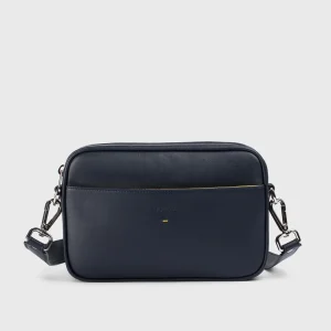 Borsa messenger in pelle blu